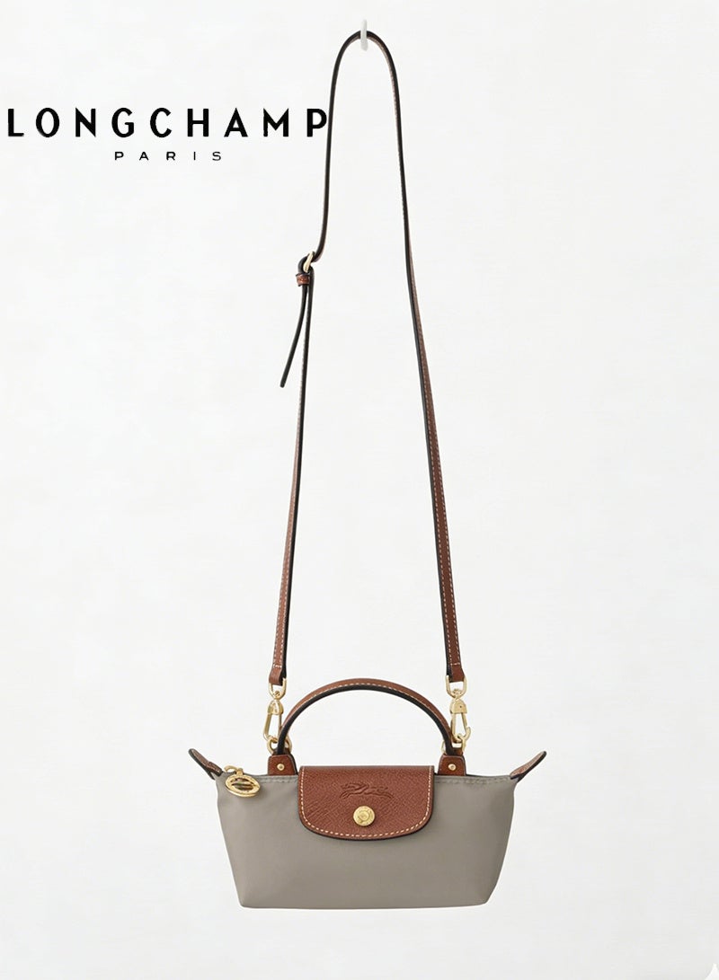 Longchamp Women's classic fashion versatile mini makeup bag handbag shoulder bag handheld small bag camera bag mini Turtledove Grey - Image 1